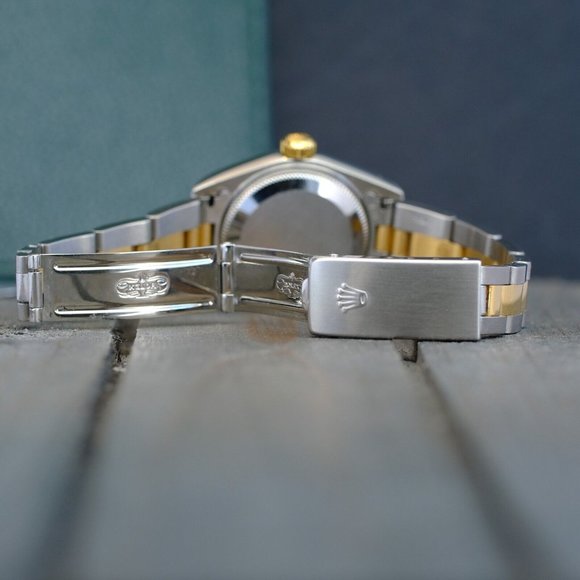 ROLEX DATEJUST LADIES WATCH GOLD STEEL CHAMPAGNE ROMAN DIAL FLUTED 69173 OYSTER - Picture 7 of 12